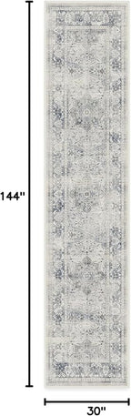 RUGGABLE Washable Vintage Runner Rug – Sarrah Blue Quartz 2.5x12, Stain-Resistant, Non-Slip Hallway Runner – Machine Washable Rug for Hallway, Entryway, Living Room & Kitchen–with Standard Pad
