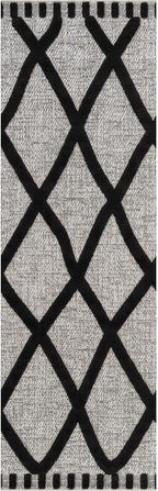 CAMILSON Modern Runner Rug 2x7 Luxury Diamond Pattern Micro Loop Hallway Rugs Soft High-Low Pile Stain Resistant Easy to Clean Non-Shedding Durable Entryway Kitchen Indoor Area Carpet (Black/Gray)