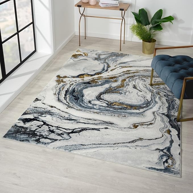 LUXE WEAVERS Marble Effect Abstract Blue 4x5 Area Rug