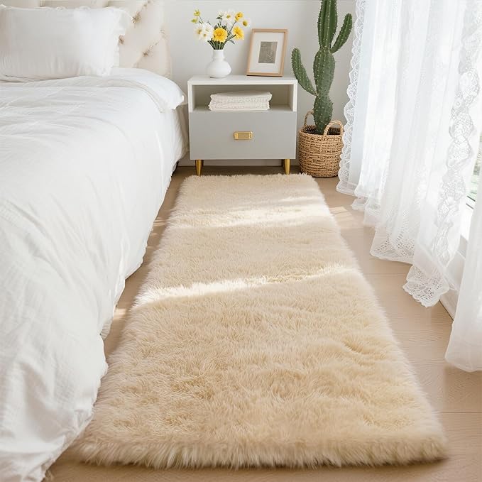 2x6 Solid Fluffy Camel Area Rug – Washable, Durable, Small Bedroom Runner Rug, Non-Slip Shag Rugs for Living Room, Bedroom, Bedside, Dorms, Kids Room, Sofa Coffee Table, Indoor Floor Carpet
