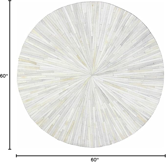 Faux Cowhide Round Area Rug | Non-Slip Leather Floor Carpet for Living Room, Bedroom, and Home Décor | Modern Stylish Accent Rug(White_5x5)