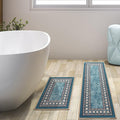 Antep Rugs Alfombras Modern Bordered 2pc Non-Skid (Non-Slip) Low Profile Pile Rubber Backing Indoor Kitchen Runner Rugs (Blue, 2pc Set)