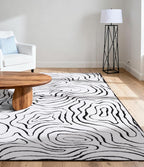 YIHOUSE Modern Rugs for Living Room 6x9, Washable Black and White Bedroom Rug, Fluffy Geometric Dining Room Rugs for Under Table Home Decor