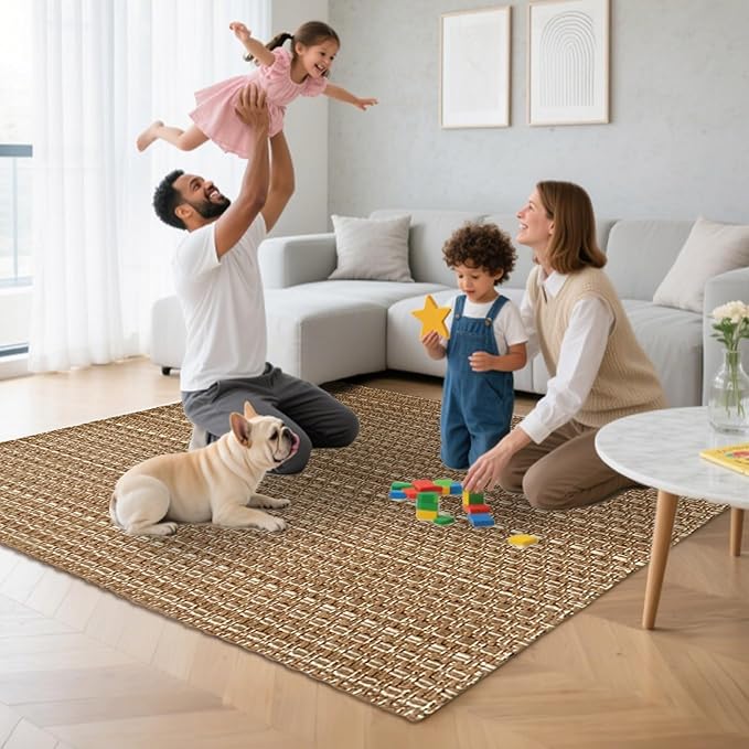 3x5 ft Rugs for Bedroom - Non-Slip Machine Washable Neutral Rug for Living Room,Faux Jute Rug,Braided Area Rug,Boho Solid Rugs for Home and Office,Very Soft,Stain-Resistan,Light Brown