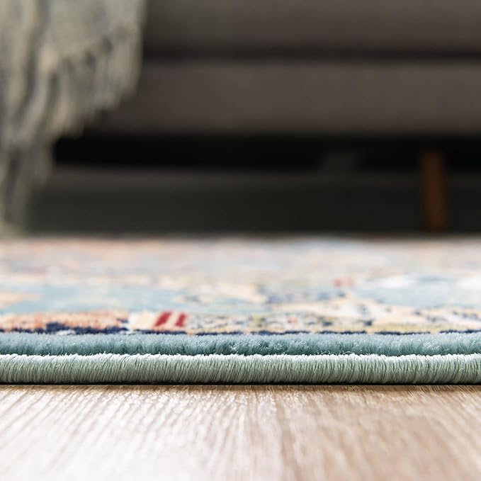 Unique Loom Narenj Collection Classic Traditional Medallion Textured Design Area Rug, 10 x 13 ft, Blue/Tan