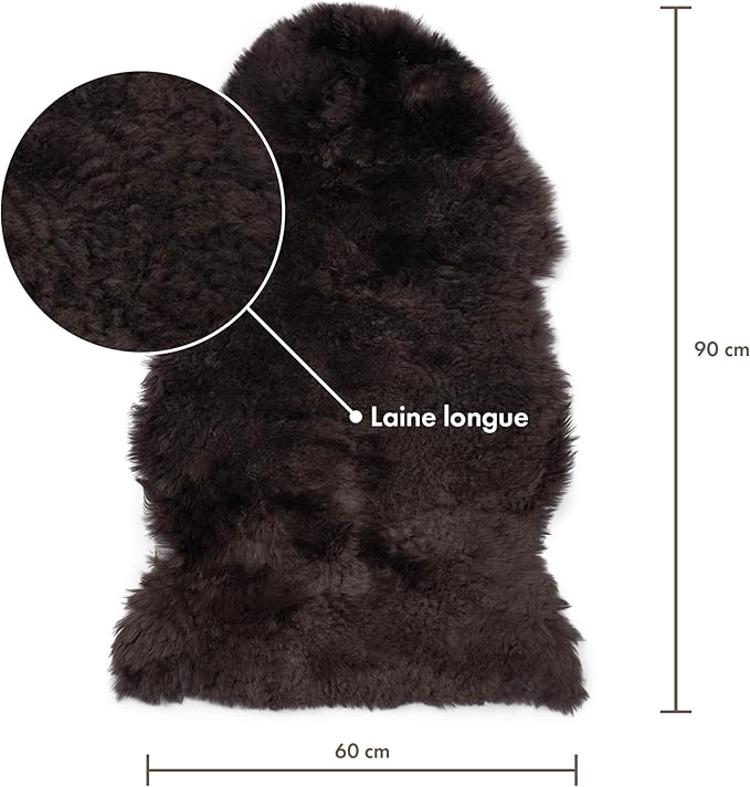 Sheepskin Long Hair 2x3 ft | Bedside Rugs for bedrooms, Sofa, Chair or The Dining Table | Each Sheepskin Rug is Unique and Created by Nature | Small Fluffy Rug in Color Chocolate