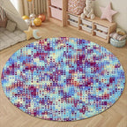 Abstract Pixel Geometry Round Rug Ombre Blue Purple Living Room Circle Area Rugs 3ft Washable Soft Non Slip Low Pile Indoor Floor Carpet for Bedroom Office Kitchen Coffee Table