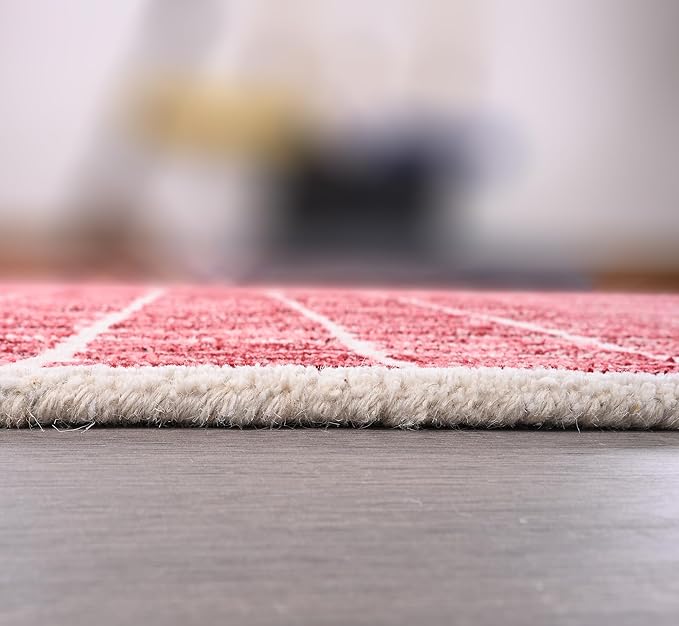 Hand-Tufted 100% Wool Area Rug – Unique Modern Geometric Grid Pattern, Soft Plush Textured Carpet for Living Room, Bedroom, Dining Room & Entryway (Brick Red, 2.6' x 12')