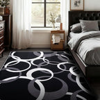 YIHOUSE 5x7 Ft Area Rugs, Concentric Circle Carpet Washable Rug, Black and White Geometric Design Rug for Living Room, Bedroom, Playroom, Nursery, Home Office Decor, Nonslip Non-Shedding