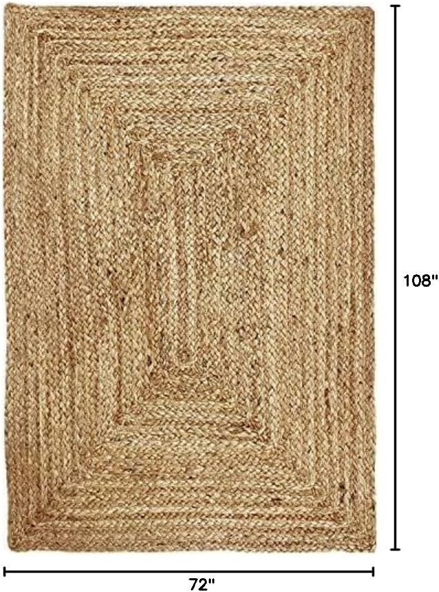 KEMA Jute Braided Area Rug, 6x9 Feet (72x108 Inches) - Rustic Vintage Braided Reversible Rectangular Rug, Shag Rugs for Bedroom, Jute Kitchen, Living Room, Floor