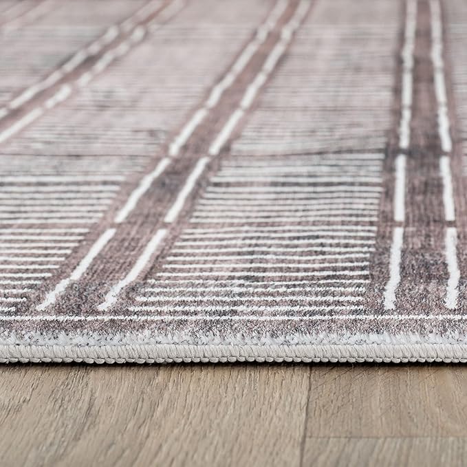 Rugshop Bohemian Stripe Lines Washable Non Slip Area Rug 5' x 7' Brown