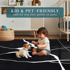 YIHOUSE Abstract Washable Rug 5x7,Ultra Thin Non Slip Black Rugs for Living Room,Modern Minimalist White Stripe Rugs for Bedroom,Dining Room Office Playroom (5'x7',Black-1)