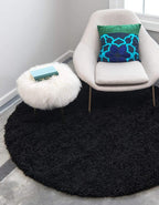 Unique Loom Solid Shag Collection Area Rug (7' 10" Round, Jet Black)