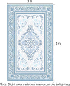 SOULFUL Medium Pile 3x5 Area Rug - Soft Foot Feel Small Entryway Rug - Mist Blue Boho Floral - Washable Non-Slip - Perfect for Living Room Bedroom Foot Kids Room Reading Nook