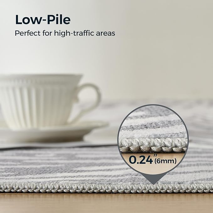 WITSHOCK 10x12 Washable Rug for Living Room,Modern Floral Distress Print Pattern Area Rugs,Stain Resistant with Non Slip Backing Carpet for Dining Room,Bedroom & Home Decor,Grey White