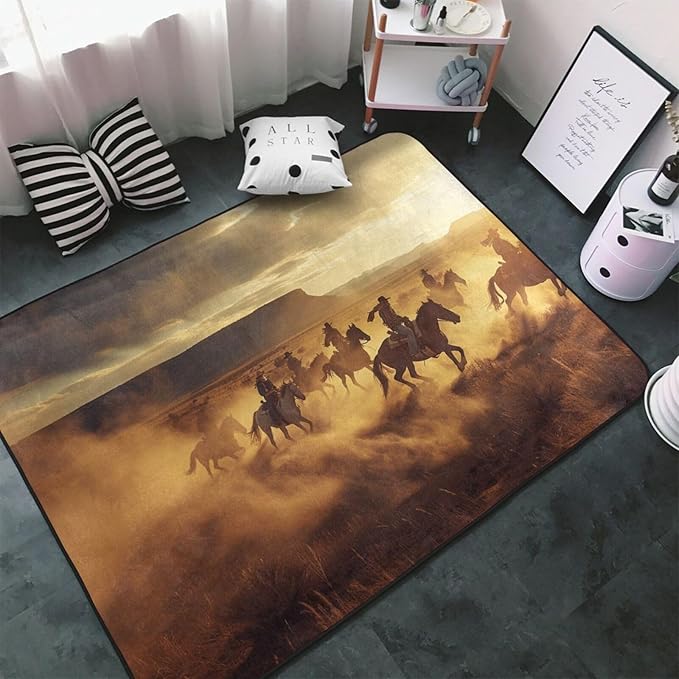 Running Horse Area Rug Washable Outdoor Rugs Anti-Slip Soft Carpet Entryway Indoor Door Mat for Bedroom,Living Room,Porch,Terrace and Entrance Decor 2'x 1.4'