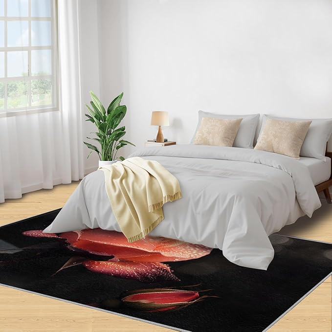 5x7 Florals Rugs for Bedroom - Natural Flowers Print Rug, Realistic Rose Rug Non Slip Soft Rugs for Living Room Hardwood Floors Teen Room