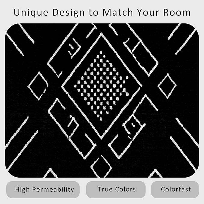Geometric Rug, Washable 5x6 Rug for Living Room, Black and White Patterned Indoor Carpet, Modern Geometric Decor for Home, Bedroom, Soft Non Slip Thin Design FER17