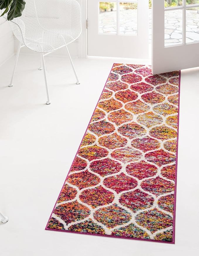 Rugs.com Lattice Frieze Collection Rug – 2' 7 x 12' Runner Multi Medium Rug Perfect for Living Rooms, Large Dining Rooms, Open Floorplans