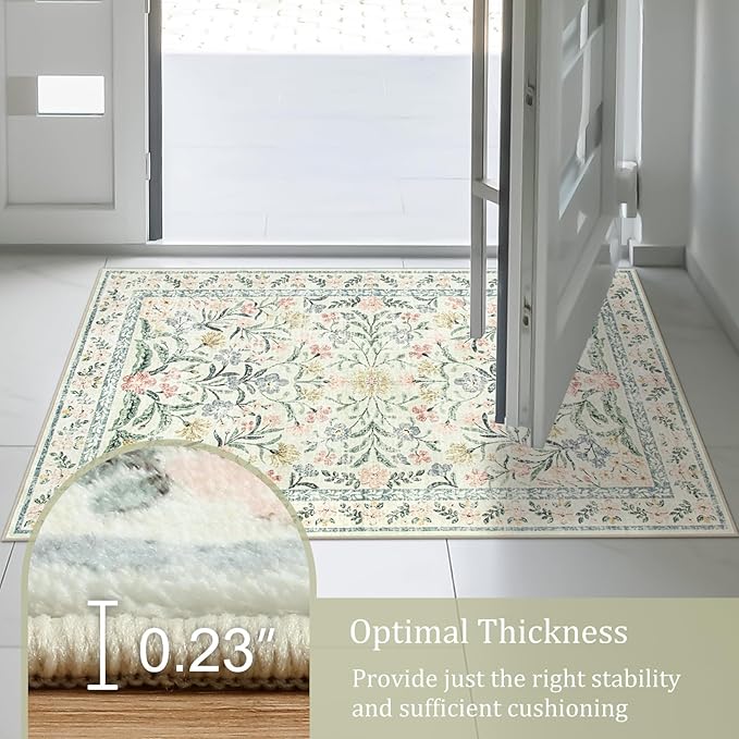 Morebes Boho 8x10 Area Rugs for Living Room, Large Beige Floral Rug for Bedroom Girls Nursery Non Slip, Soft Distressed Indoor Carpet for Dining Room Home Office, Cream