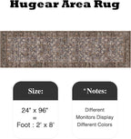 HUGEAR 2x8 Runner Rug Machine Washable Tradition Brown Hallway Area Rug Indoor Accent Rugs Floral Low Pile Carpet Soft Throw Rugs Bedroom Living Room Office Dining Kitchen Laundry Non Slip
