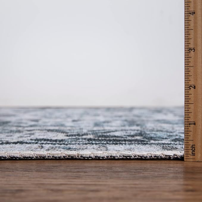 Bloom Rugs Caria Washable Non-Slip 6x9 Rug - Denim Blue Traditional Area Rug for Living Room, Bedroom, Dining Room, and Kitchen - Exact Size: 6' x 9'