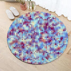 Abstract Pixel Geometry Round Rug Ombre Blue Purple Living Room Circle Area Rugs 6ft Washable Soft Non Slip Low Pile Indoor Floor Carpet for Bedroom Office Kitchen Coffee Table