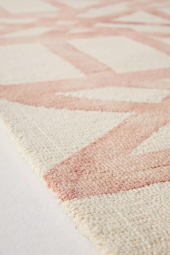 Hand-Tufted Wool Marengo Rug in Pink – Elegant Geometric Wool Carpet for Living Room & Bedroom – Soft Feel – 4 x 4
