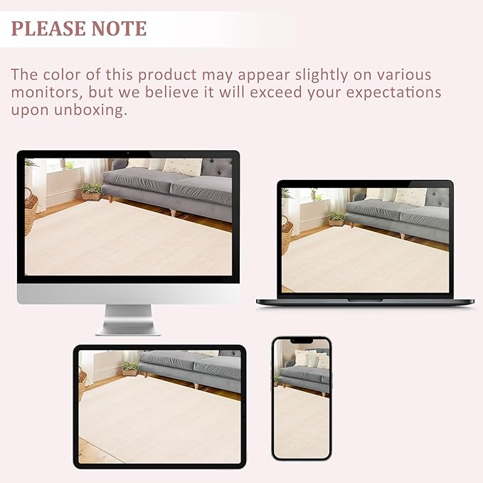 RUGSREAL 3x5 Washable Bedroom Rug Indoor Solid Color Rug Non-Slip Dining Room Throw Carpet Modern Contemporary Area Rug for Living Room Bedroom Kitchen Nursery, 3' x 5' Ivory Beige
