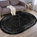 Black Grey Striped Texture Bordered Rugs 6x8 Modern Minimalist Indoor Large Area Rug for Living Room Bedroom Dining Room Soft Faux Wool Non Slip Floor Mats Entrance Bathroom Home Office Oval Carpet