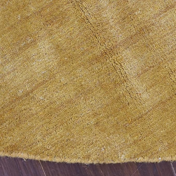 Hand Knotted Loom Wool ECO-Friendly Area Rugs - 6'x6', Round, Gold Color, Solid Plain Design, High Pile Thick Handmade Anti Skid Area Rugs for Living Room, Bed Room (L00111)