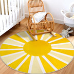 Lahome Round Area Rugs 5Ft - Washable Large Boho Round Rug for Living Room Cute Soft Nursery Rug Non-Slip Low-Pile Circle Rug, Rainbow Sun Print Round Carpet for Bedroom Dining Room (5'x5', Yellow)