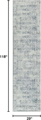 Morebes Vintage 2x10 Runner Rug for Hallway Non Slip,Washable Long Kitchen Rugs Runners,Soft Distressed Non-Shedding Carpet Runner Rug for Entryway Indoor Foyer Playroom,Blue-Gray