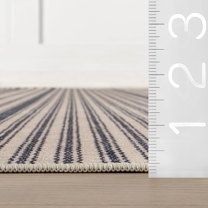 Dash & Albert Axiom Navy Machine Washable Rug, 4 X 6 Feet, Blue/Ivory Stripe Pattern