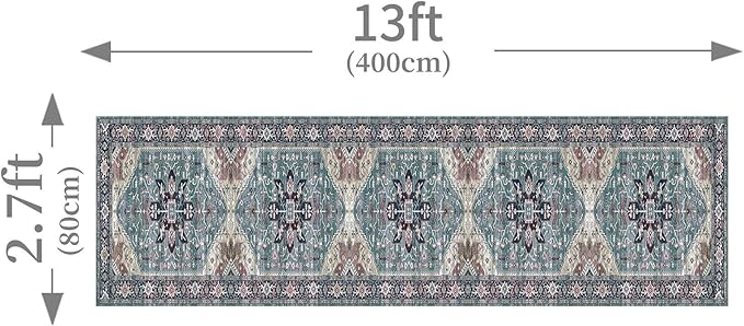 Enkor Runner Rugs for Hallway, 2.6x13 Washable Soft Boho Non Slip Floor Rugs for Kitchen, Modern Mat for Living Room Bedroom Entryway Purple & Green