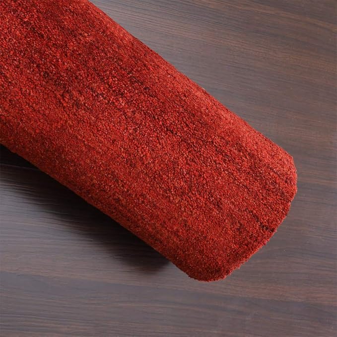 Hand Knotted Loom Wool ECO-Friendly Area Rugs - 6'x9', Rectangle, Light Red Color, Solid Plain Design, High Pile Handmade Anti Skid Area Rugs for Living Room, Bed Room (L00111)