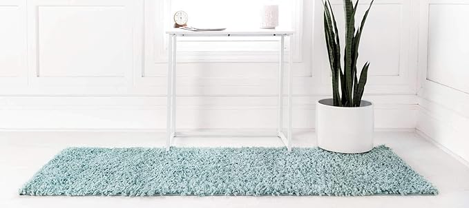 Unique Loom Davos Shag Collection Area Rug - Solid (2' 7" x 10' Runner, Aqua)