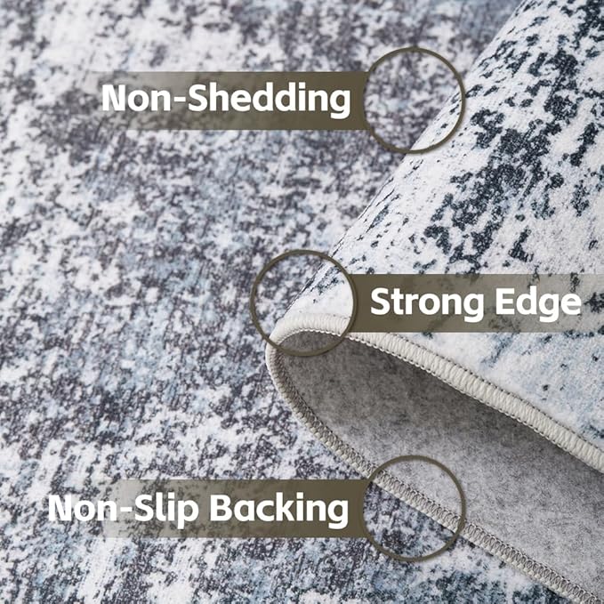 Area Rug 4x6 Washable Rug Light Grey for Living Room, Dining Room, Bedroom, Large Carpets, Non Slip & Non-Shedding Low Pile Vintage Print Rug for Home Office Decor