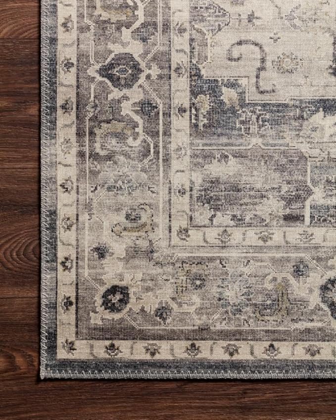 Loloi Hathaway Collection HTH-05 Steel/Ivory 7'-6" x 9'-6", .25" Thick Area Rug, Soft, Durable, Printed, Modern, Low Pile, Non-Shedding, Easy Clean, Living Room Rug
