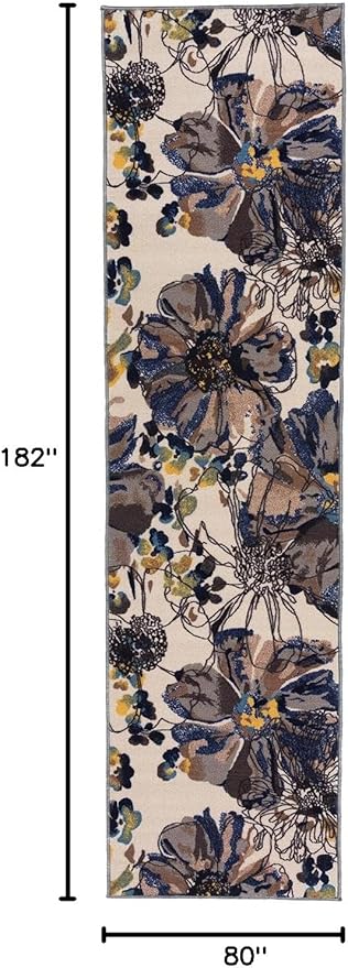 Rugshop Cream Bright Flowers Non Slip Non-Shedding Runner Rug for Hallway, Kitchen and Entryway, 2'7" x 6'