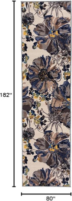 Rugshop Cream Bright Flowers Non Slip Non-Shedding Runner Rug for Hallway, Kitchen and Entryway, 2'7" x 6'