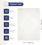 Abani Neutral Cream Area Rug 5' x 8' for Living Room, Bedroom - Tone-on-Tone Geometric Design - Durable & Easy to Clean
