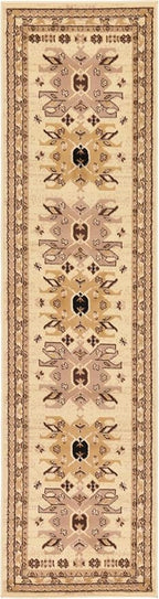Unique Loom Taftan Collection Border Geometric Tribal Inspired Design Area Rug (2' 2 x 8' 2 Runner, Ivory/ Tan)