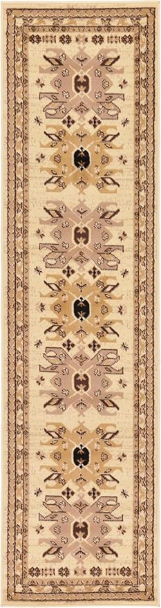 Unique Loom Taftan Collection Border Geometric Tribal Inspired Design Area Rug (2' 2 x 8' 2 Runner, Ivory/ Tan)