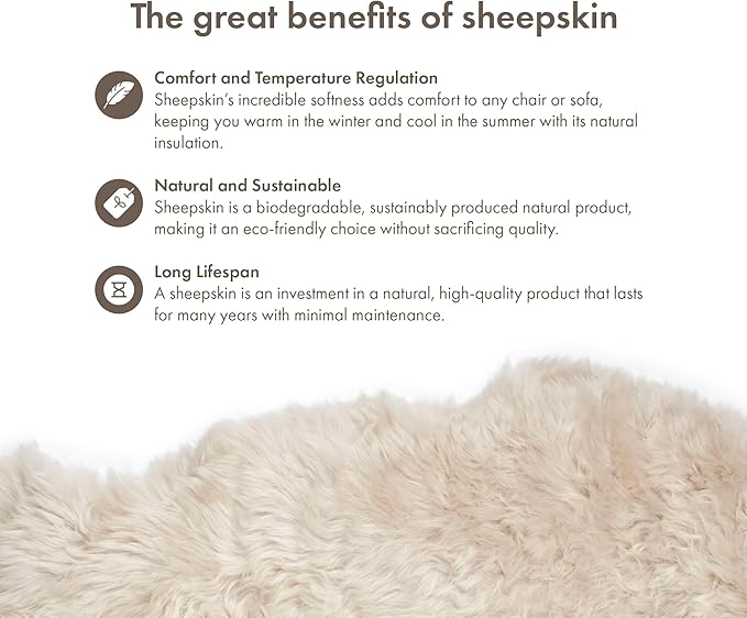 Sheepskin Long Hair 2x3 ft | Bedside Rugs for bedrooms, Sofa, Chair or The Dining Table | Each Sheepskin Rug is Unique and Created by Nature | Small Fluffy Rug in Color Beige