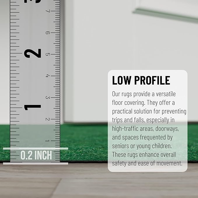 Ottomanson 6'6" x 54' Hallway Runner with Scraper Pile - Extra Durable Non-Slip Rug Mat for Indoor & Outdoor Use - Ideal for Kitchen, Entryway & Garage - High-Traffic Carpet, Green