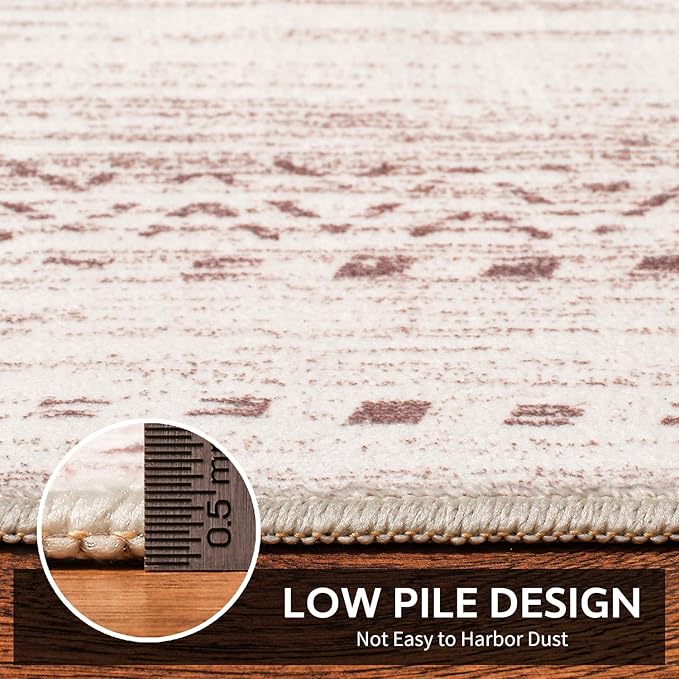 Small Area Rug-2x3 Entryway Rug Non Slip Washable Low Pile Indoor Door Mat Neutral Distressed Boho Moroccan Entrance Rugs Carpet for Bedroom Kitchen Powder Room Front Porch Bathroom, Pink