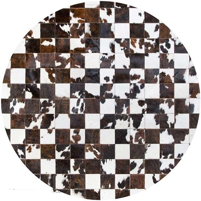 Sn Alef Home Black & White Round Rug | Checkered Floral Designer Carpet for Living Room | Handcrafted Circular Floor Mat for Home Decor & Meditation Space(6x6)