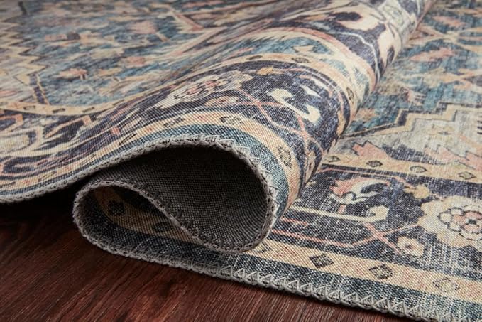 Loloi Hathaway Collection HTH-01 Navy/Multi 2'-6" x 7'-6", .25" Thick Runner Rug, Soft, Durable, Printed, Modern, Low Pile, Non-Shedding, Easy Clean, Living Room Rug