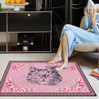 Cartoon Animal Pattern Area Rug Cute Cat Luxury Floral Decor for Carpet Farmhouse Bedroom Living Room Rugs Bathroom Kitchen Runner Mat Indoor Outdoor Non Slip Doormat 2.6' X 6.5'